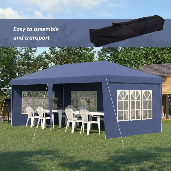 Outsunny 3 x 6m Pop Up Gazebo, Height Adjustable Marquee Party Tent with Sidewalls and Storage Bag, Blue - 4