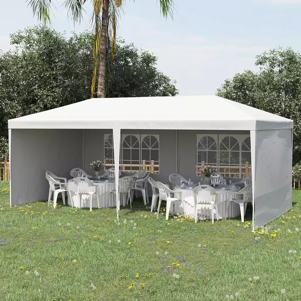 Outsunny 6 x 3 m Party Tent Gazebo Marquee Outdoor Patio Canopy Shelter with Windows and Side Panels White - 2