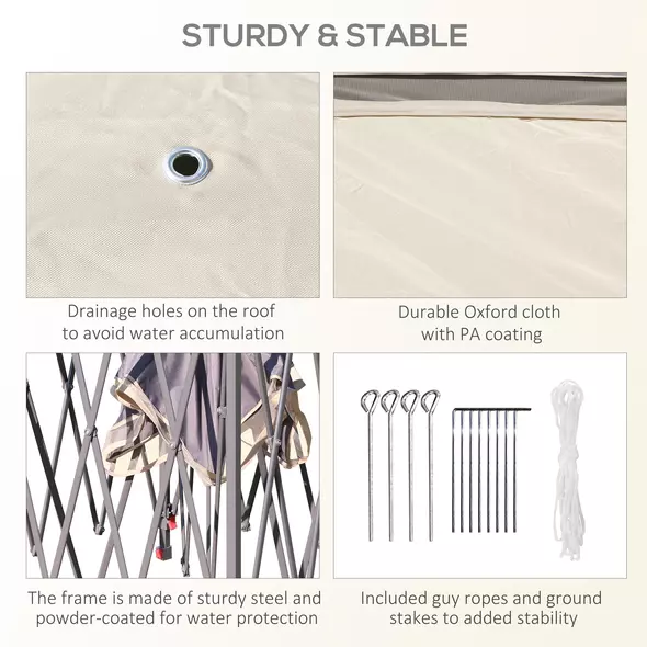 Outsunny 3.3 x 3.3m Pop Up Gazebo, Double Roof Foldable Canopy Tent with Zipped Mesh Sidewalls, Height Adjustable and Carrying Bag, Event Tent for Patio Garden, Beige - 7