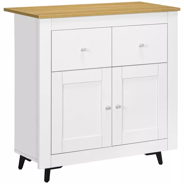 HOMCOM Sideboard Storage Cabinet, Modern Kitchen Cupboard with Double Doors and Drawers for Dining Room, Living Room and Entryway, White - 1