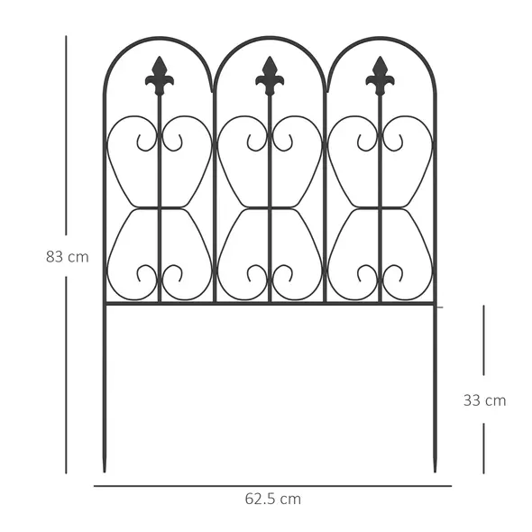Outsunny Decorative Garden Fencing, 83cm (H) x 3m (L) 5PCs Outdoor Picket Fence Panels, Rustproof Metal Wire Landscape Flower Bed Border Edging Animal Barrier, Black - 3
