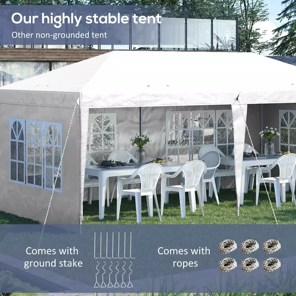 Outsunny 3 x 6m Pop Up Gazebo, Height Adjustable Marquee Party Tent with Sidewalls and Storage Bag, White - 5