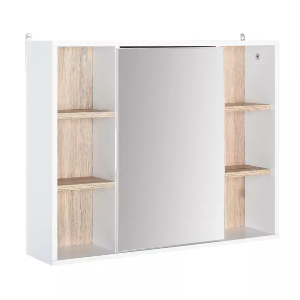 HOMCOM Bathroom Mirror Cabinet, Wall Mounted Storage Cabinet with Open Cupboard and Adjustable Shelf, White - 1
