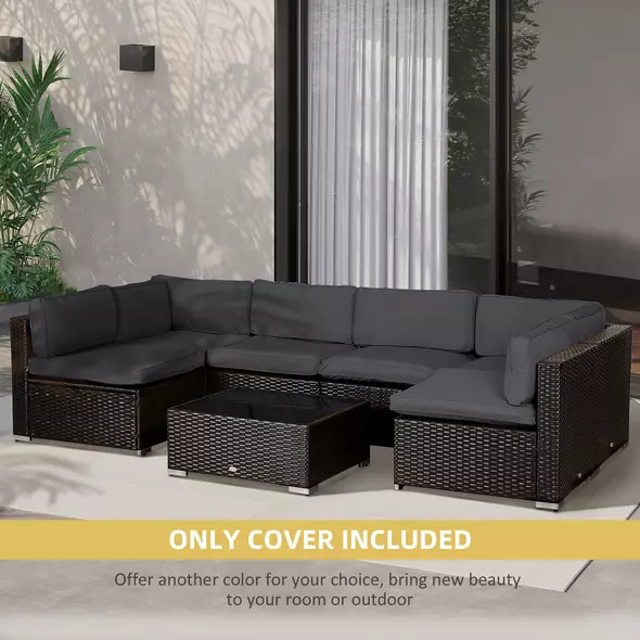 Outsunny Garden Rattan Sofa Cushion Polyester Cover Replacement Outdoor- No Cushion Included, Dark Grey - 6