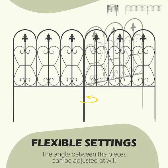 Outsunny Decorative Garden Fencing, 83cm (H) x 3m (L) 5PCs Outdoor Picket Fence Panels, Rustproof Metal Wire Landscape Flower Bed Border Edging Animal Barrier, Black - 5