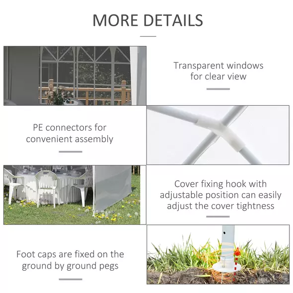 Outsunny 6 x 3 m Party Tent Gazebo Marquee Outdoor Patio Canopy Shelter with Windows and Side Panels White - 5