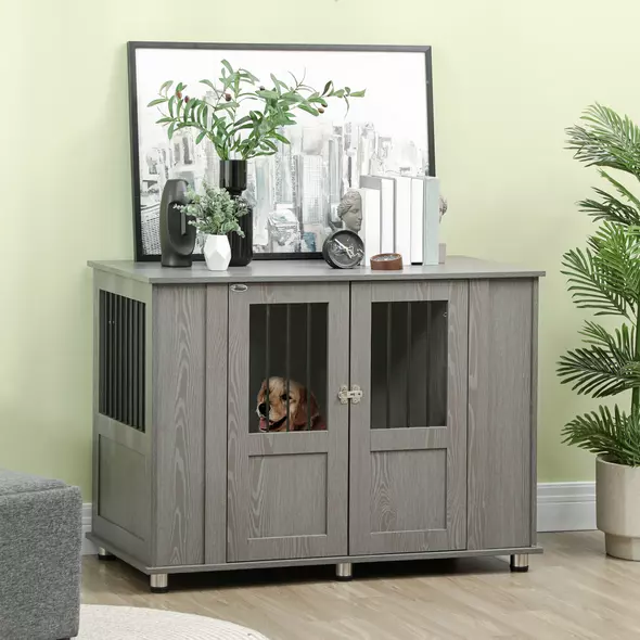 PawHut Dog Crate Table for Medium and Large Dogs with Magnetic Door for Indoor Use, 114 x 60 x 82 cm, Grey - 2