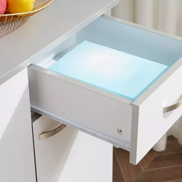 HOMCOM Kitchen Cupboard, Freestanding Kitchen Storage Cabinet with 6 Doors, Drawer, Adjustable Shelves and Open Countertop for Dining Room, White - 9