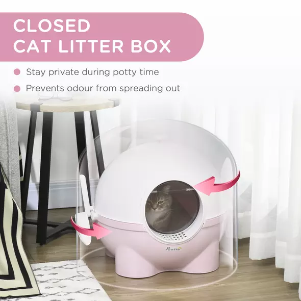 PawHut Large Cat Litter Box, with Scoop, Front Entrance, 53 x 51 x 48cm - Pink - 6