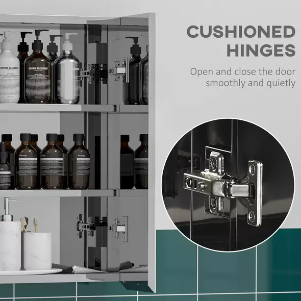 kleankin Bathroom Mirror Cabinet, Wall Mounted Medicine Cabinet with Hinged Door, Storage Shelves for Laundry Room - 6