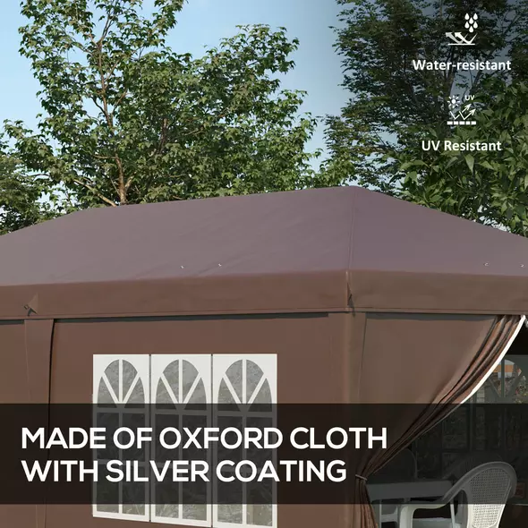 Outsunny 3 x 6 m Pop Up Gazebo with Sides and Windows, Height Adjustable Wedding Camping Party Tent Canopy Marquee with Storage Bag for Garden, Event, Brown - 4