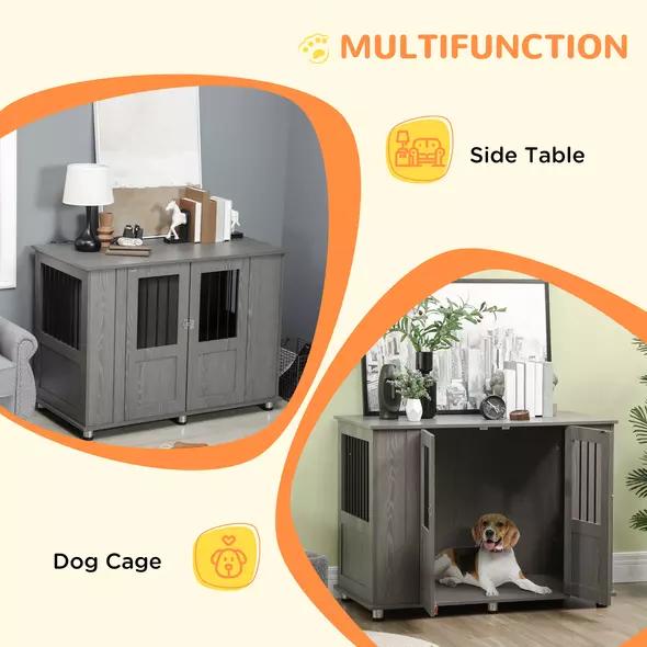 PawHut Dog Crate Table for Medium and Large Dogs with Magnetic Door for Indoor Use, 114 x 60 x 82 cm, Grey - 5