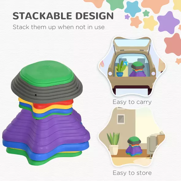 ZONEKIZ Kids Stepping Stones, 11 Pieces Balance River Stones for Obstacle Course, Stackable Non-Slip Starfish Shape, Sensory Play for Indoors, Outdoors - 7