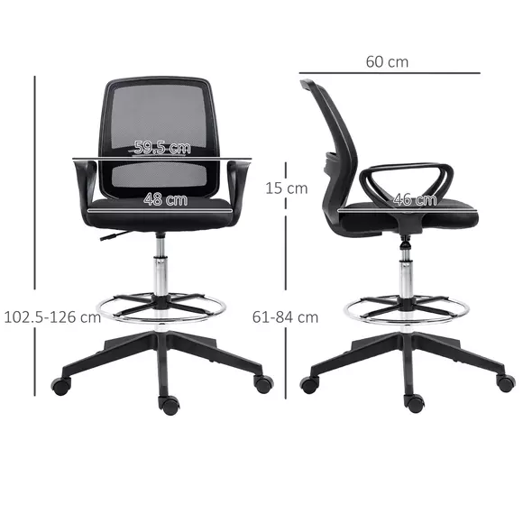 Vinsetto Ergonomic Mesh Back Drafting Chair, Tall Office Chair, Draughtsman Chair with Adjustable Height and Footrest 360° Swivel, Set of 5 - 3