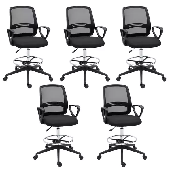 Vinsetto Ergonomic Mesh Back Drafting Chair, Tall Office Chair, Draughtsman Chair with Adjustable Height and Footrest 360° Swivel, Set of 5 - 1