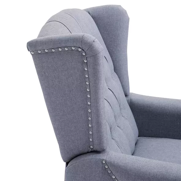 HOMCOM Recliner Armchair, Vintage Reclining Chair with Nail Head Trim, Wingback Chair with Button Tufted Back and Footrest, for Living Room, Grey - 7
