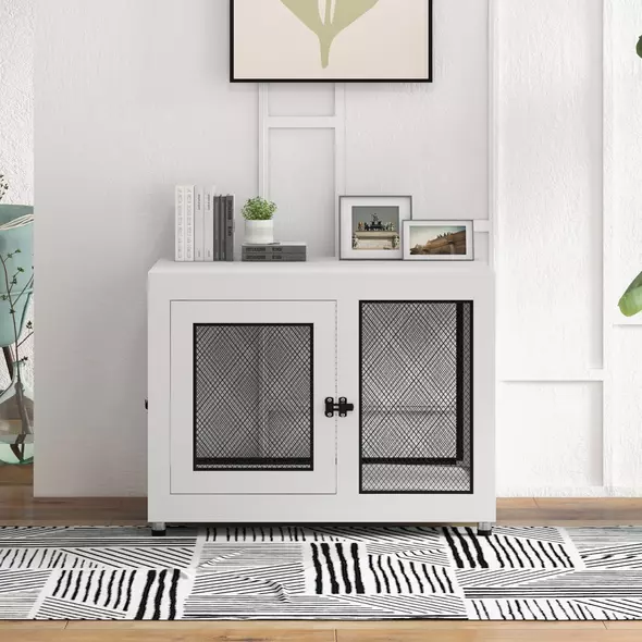 PawHut 2-in-1 Dog Cage & Side Table, with Two Doors, Cushion, for Large Dogs - 9