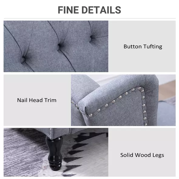 HOMCOM Recliner Armchair, Vintage Reclining Chair with Nail Head Trim, Wingback Chair with Button Tufted Back and Footrest, for Living Room, Grey - 6