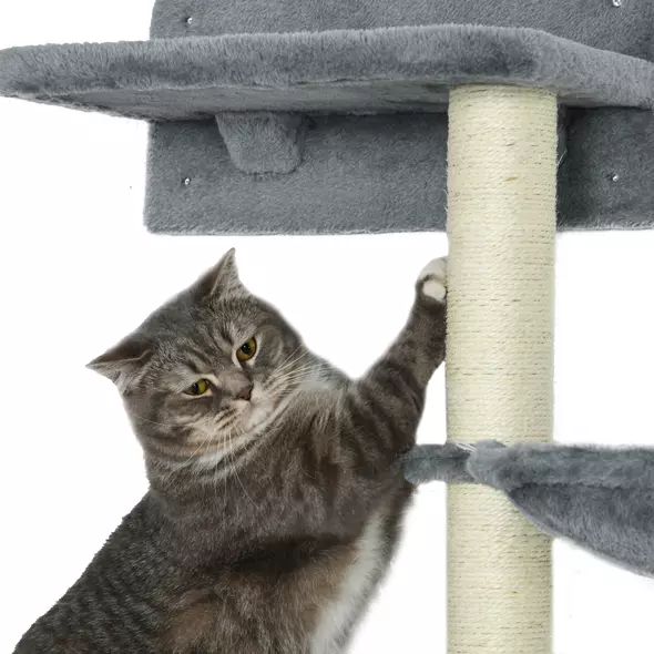 PawHut 4 Piece Cat Shelf with Scratching Post, Wall-Mounted Cat Tree for Indoor Cat - Grey - 9