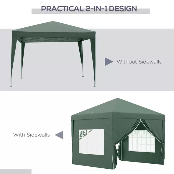 Outsunny 3 x 3m Pop Up Gazebo, Wedding Party Canopy Tent Marquee with Carry Bag and Windows, Green - 4