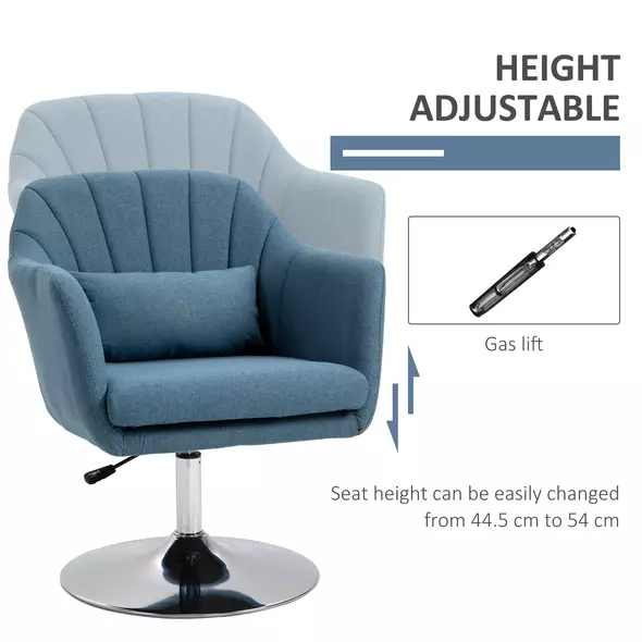 HOMCOM Swivel Linen Fabric Accent Chair for Living Room Contemporary Vanity Armchair with Adjustable Height Thick Cushion Lumbar Support Armrest for Bedroom Office Blue - 4