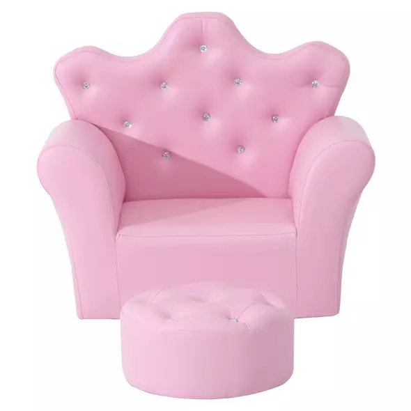 HOMCOM Children Kids Sofa Set Armchair Chair Seat with Free Footstool PU Leather for Girls 58L x 40.5W x 49H cm Pink - 8