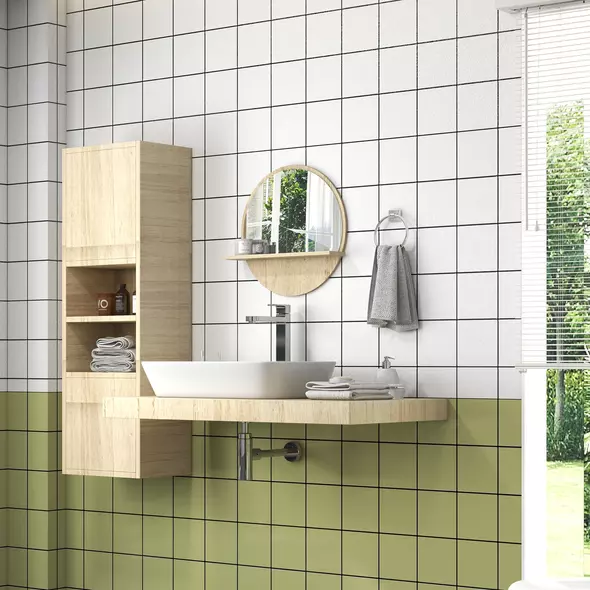 kleankin 45cm Round Home Mirror, with Shelf - Natural Wood Effect - 7