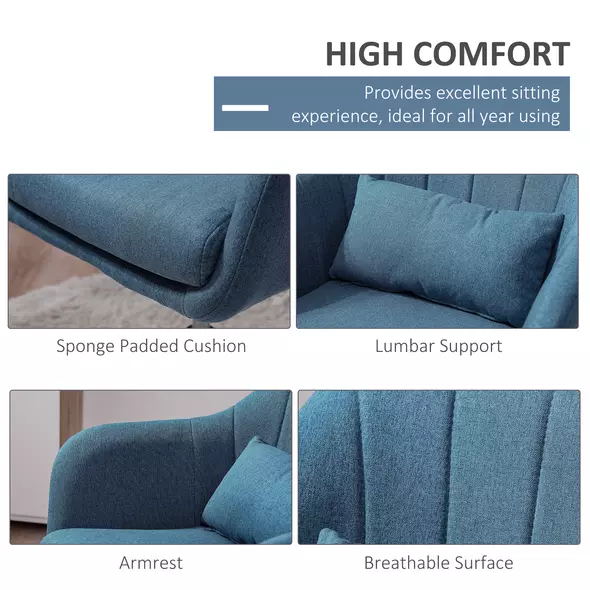 HOMCOM Swivel Linen Fabric Accent Chair for Living Room Contemporary Vanity Armchair with Adjustable Height Thick Cushion Lumbar Support Armrest for Bedroom Office Blue - 6