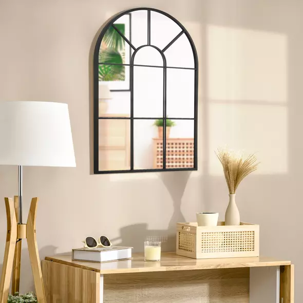 HOMCOM 90 X 61cm Arched Grid Mirror - White - 6