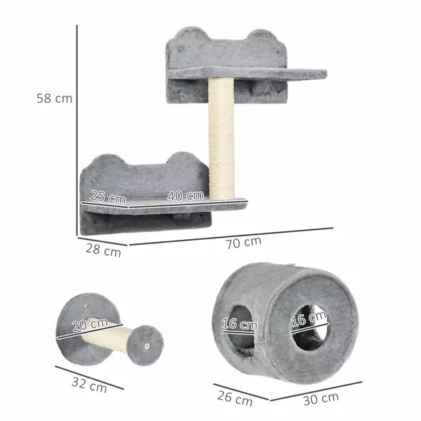 PawHut 5PCs Cat Wall Furniture with Perch, Cat House, Scratching Post - 3