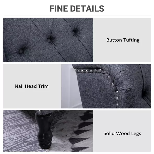 HOMCOM Recliner Armchair, Vintage Reclining Chair with Nail Head Trim, Wingback Chair with Button Tufted Back and Footrest, for Living Room, Dark Grey - 6