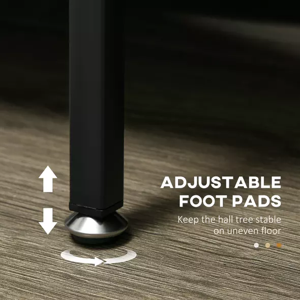 HOMCOM Clothes Rail, Metal Clothes Rack with Shoe Rack, 5 Tier Storage Shelves, 5 Side Hooks, Coat Stand for Bedroom, Living Room, Hallway, Rustic Brown and Black - 5