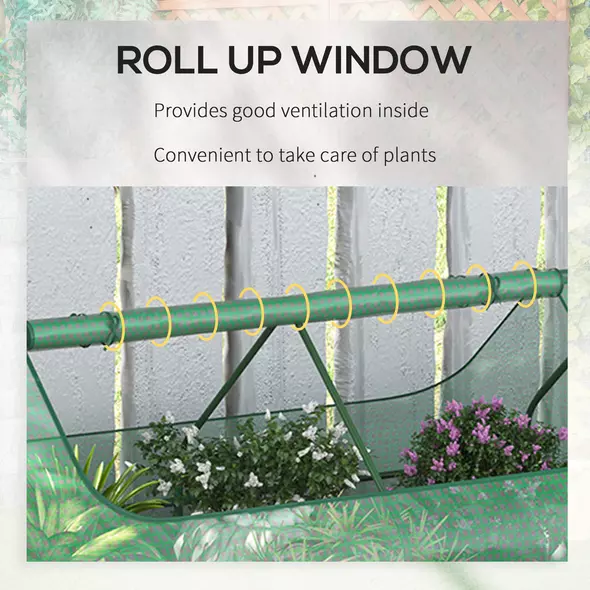 Outsunny Raised Garden Bed with Greenhouse, Steel Planter Box with Plastic Cover, Roll Up Window, Dual Use for Flowers, Vegetables, Fruits and Herbs, 185L x 95W x 92H cm, Green - 8