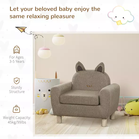 HOMCOM Kids Sofa Toddler Chair Children Armchair for Preschool Bedroom Playroom with Ear Modeling Wood Brown - 6