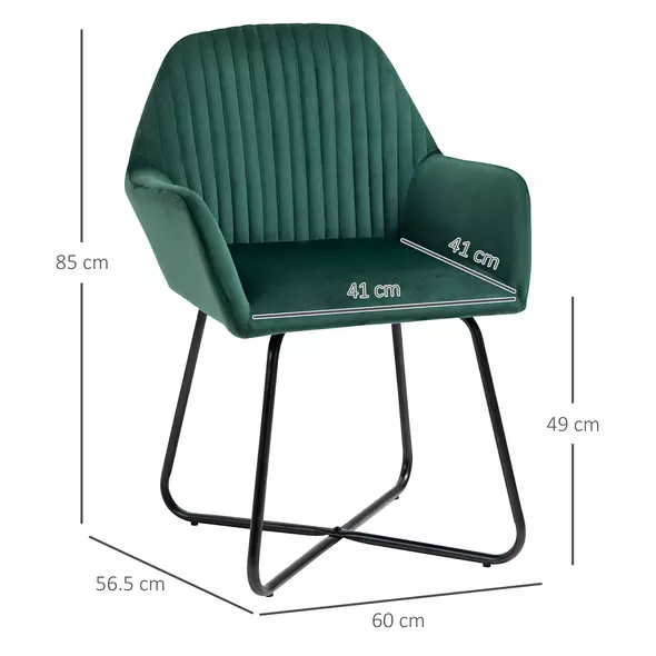 HOMCOM Modern Arm Chair Upholstered Accent Chair with Metal Base for Living Room Green - 3