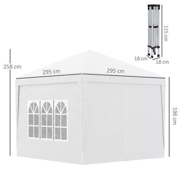 Outsunny 3 x 3m Pop Up Gazebo, Wedding Party Canopy Tent Marquee with Carry Bag and Windows, White - 3