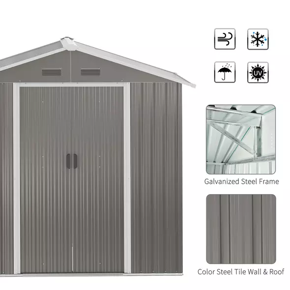Outsunny 6.5ft x 3.5ft Metal Garden Storage Shed for Outdoor Tool Storage with Double Sliding Doors and 4 Vents, Grey - 7