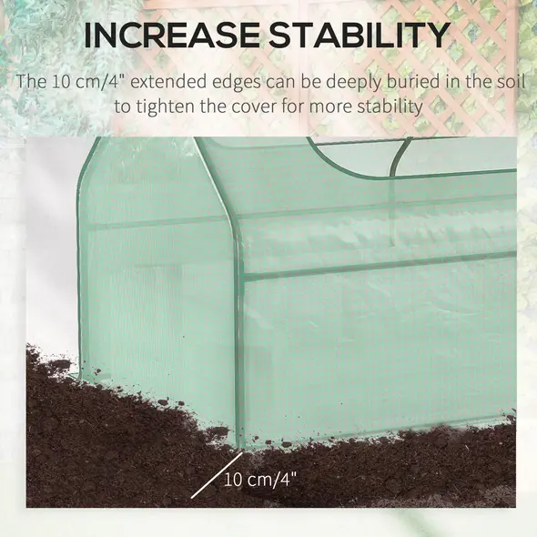 Outsunny Raised Garden Bed with Greenhouse, Steel Planter Box with Plastic Cover, Roll Up Window, Dual Use for Flowers, Vegetables, Fruits and Herbs, 185L x 95W x 92H cm, Green - 9