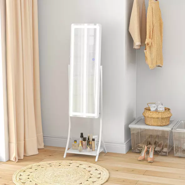 HOMCOM Free Standing Dressing Mirror with LED Lights, Full Length Mirror with 3 Temperature Colours and Storage Shelf - 2