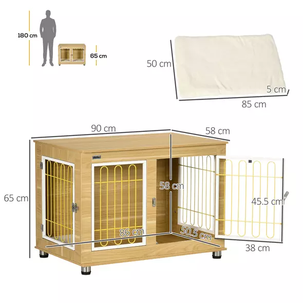 PawHut Dog Crate Furniture, Dog Cage End Table. with Soft Cushion, Double Door - Oak Tone - 3
