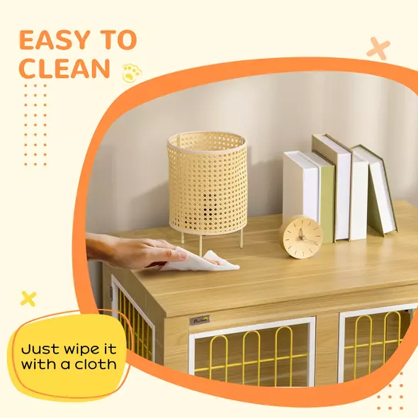 PawHut Dog Crate Furniture, Dog Cage End Table. with Soft Cushion, Double Door - Oak Tone - 7