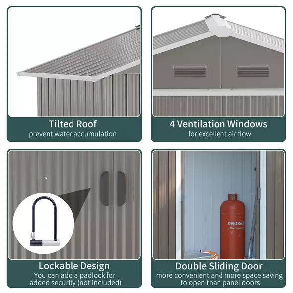 Outsunny 6.5ft x 3.5ft Metal Garden Storage Shed for Outdoor Tool Storage with Double Sliding Doors and 4 Vents, Grey - 6