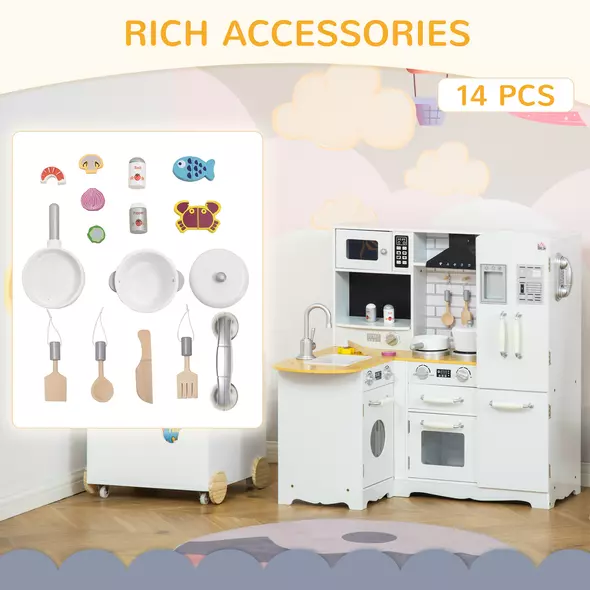 HOMCOM Kids Kitchen Playset, Large Pretend Role Play Kitchen, White - 6