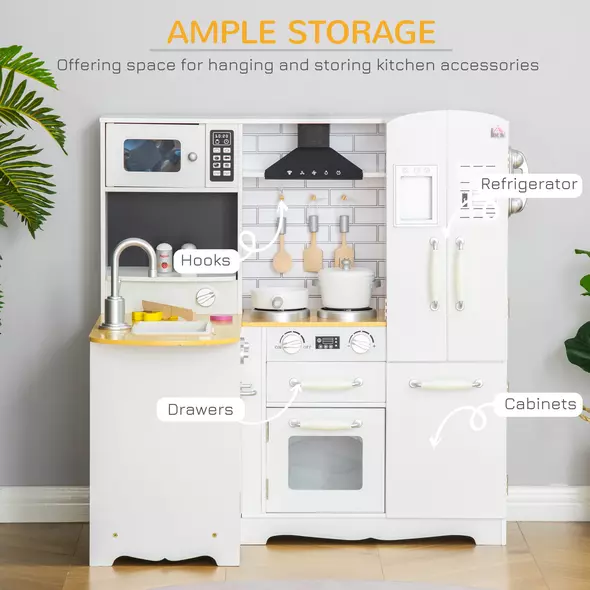 HOMCOM Kids Kitchen Playset, Large Pretend Role Play Kitchen, White - 5