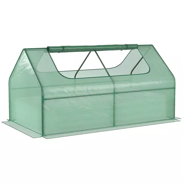 Outsunny Raised Garden Bed with Greenhouse, Steel Planter Box with Plastic Cover, Roll Up Window, Dual Use for Flowers, Vegetables, Fruits and Herbs, 185L x 95W x 92H cm, Green - 1