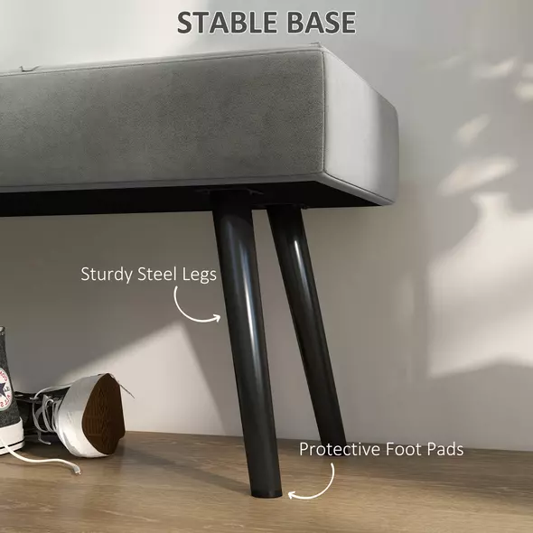 HOMCOM End of Bed Bench with X-Shape Design and Steel Legs, Upholstered Hallway Bench for Bedroom, Grey - 5