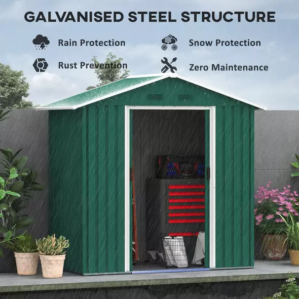 Outsunny 6.5ft x 3.5ft Metal Garden Storage Shed for Outdoor Tool Storage with Double Sliding Doors and 4 Vents, Green - 4