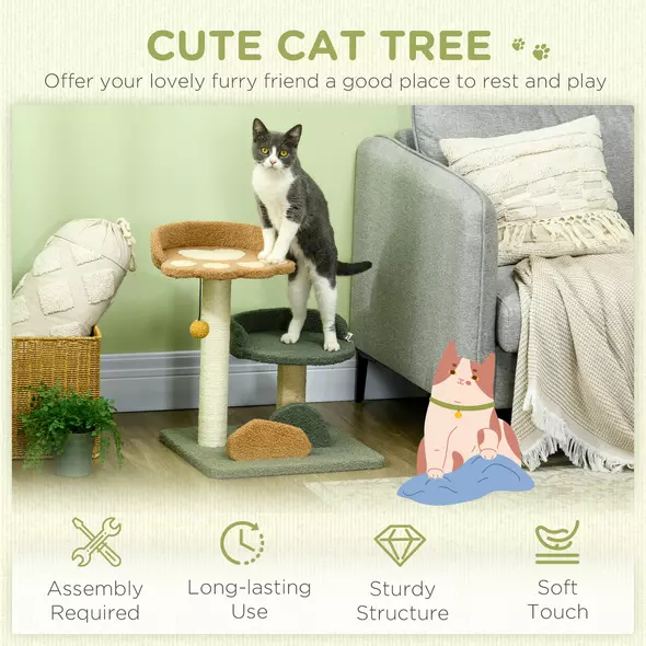 PawHut 52cm Small Cat Tree for Indoor Cats, Scratching Posts with Two Beds, Toy Ball - 4