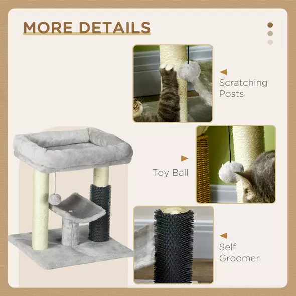 PawHut 48cm Cat Tree with Scratching Posts, Bed, Perch, Self Groomer, Toy - Grey - 6
