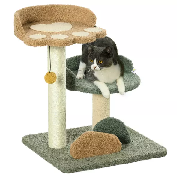 PawHut 52cm Small Cat Tree for Indoor Cats, Scratching Posts with Two Beds, Toy Ball - 1